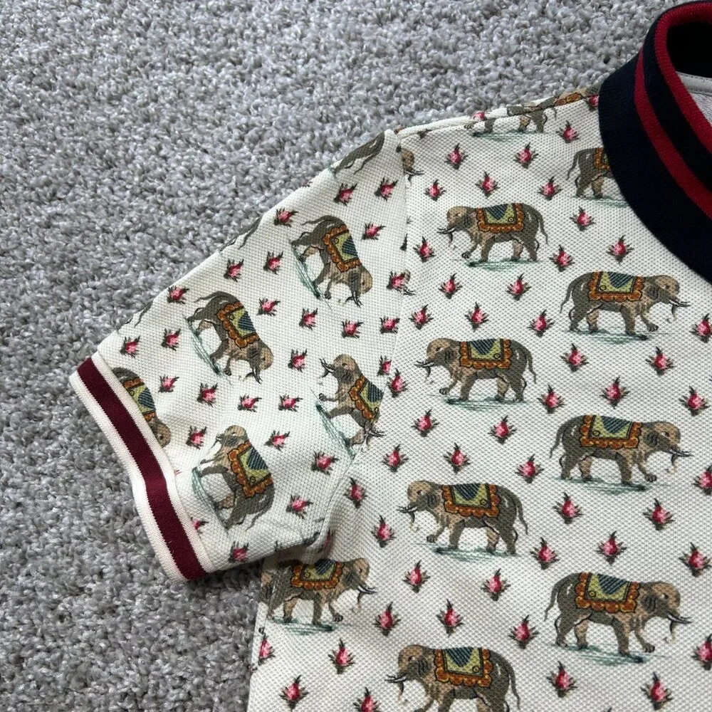 Gucci Mens Sz Small Elephant Print Polo Shirt